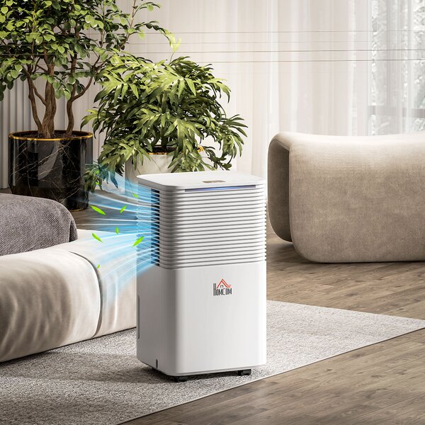 HOMCOM 10L/Day Quiet Compact Dehumidifier for Home Laundry Room Bedroom, Electric Moisture Air Dryer with 3 Modes Aosom UK