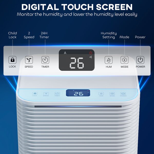 HOMCOM 10L/Day Quiet Compact Dehumidifier for Home Laundry Room Bedroom, Electric Moisture Air Dryer with 3 Modes Aosom UK