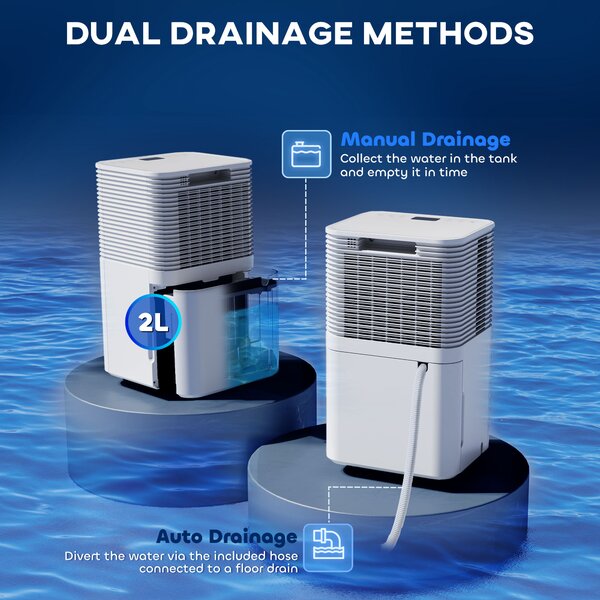 HOMCOM 10L/Day Quiet Compact Dehumidifier for Home Laundry Room Bedroom, Electric Moisture Air Dryer with 3 Modes Aosom UK