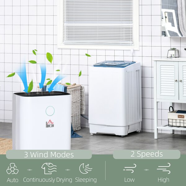 HOMCOM 16L/Day Quiet Dehumidifier for Home Laundry Bedroom Basement, 4000ML Electric Moisture Air De-Humidifier with 3 Modes, White Aosom UK