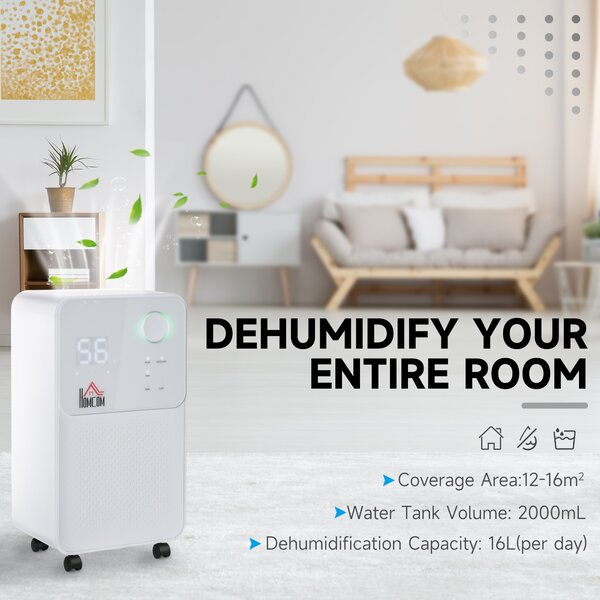 HOMCOM 12L/Day Quiet Low-Energy Dehumidifier w/ 24H Timer for Home Laundry Room Bedroom, Electric Moisture Air Dryer with 4 Modes, white Aosom UK