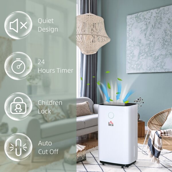 HOMCOM 16L/Day Quiet Dehumidifier for Home Laundry Bedroom Basement, 4000ML Electric Moisture Air De-Humidifier with 3 Modes, White Aosom UK