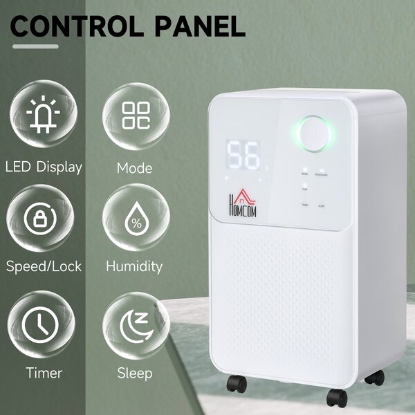 HOMCOM 12L/Day Quiet Low-Energy Dehumidifier w/ 24H Timer for Home Laundry Room Bedroom, Electric Moisture Air Dryer with 4 Modes, white Aosom UK
