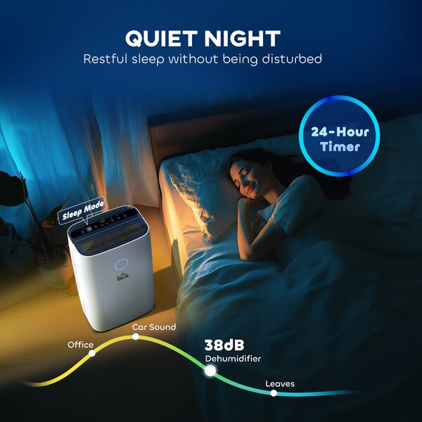 HOMCOM 20L/Day 4000ML Portable Quiet Dehumidifier for Home Laundry Room Bedroom Basement, Electric Moisture Air De-Humidifier with 3 Modes Aosom UK