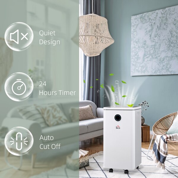 HOMCOM 10L/Day Dehumidifier with 2.5L Water Tank, Intelligent & Sleep Mode, Quiet Compact Dehumidifier for Home Laundry Basement, White Aosom UK