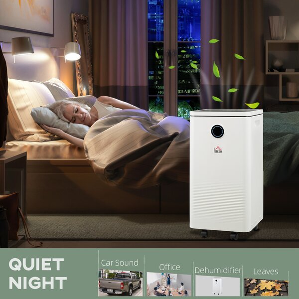 HOMCOM 10L/Day Dehumidifier with 2.5L Water Tank, Intelligent & Sleep Mode, Quiet Compact Dehumidifier for Home Laundry Basement, White Aosom UK