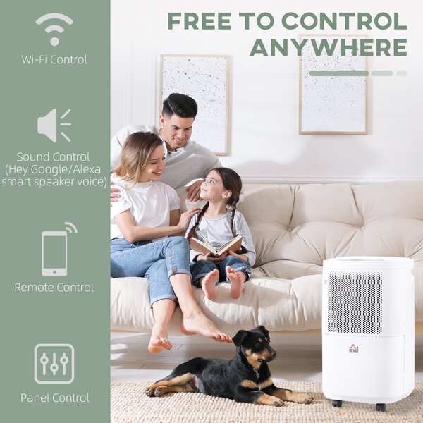 HOMCOM 10L/Day Quiet Low-Energy Dehumidifier with WiFi Smart App Control, Electric Moisture Air Dehumidifier for Home Laundry Basement, White Aosom UK