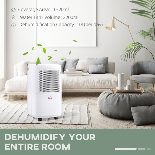 HOMCOM 10L/Day Quiet Low-Energy Dehumidifier with WiFi Smart App Control, Electric Moisture Air Dehumidifier for Home Laundry Basement, White Aosom UK