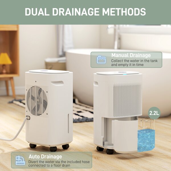 HOMCOM 10L/Day Quiet Low-Energy Dehumidifier with WiFi Smart App Control, Electric Moisture Air Dehumidifier for Home Laundry Basement, White Aosom UK