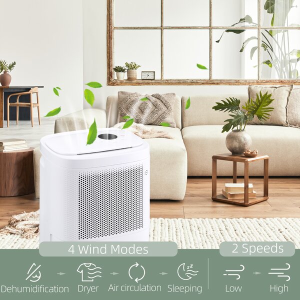 HOMCOM 10L/Day Quiet Low-Energy Dehumidifier with WiFi Smart App Control, Electric Moisture Air Dehumidifier for Home Laundry Basement, White Aosom UK