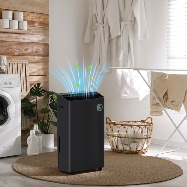 HOMCOM 5500mL Portable Dehumidifier with Air Purifier, 24H Timer, 5 Modes, 16L/Day, Quiet Low-Energy Dehumidifier for Home Laundry Basement, Black Aosom UK