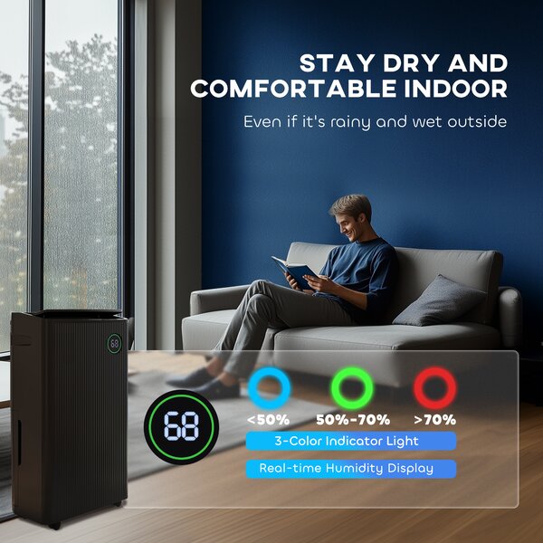 HOMCOM 5500mL Portable Dehumidifier with Air Purifier, 24H Timer, 5 Modes, 16L/Day, Quiet Low-Energy Dehumidifier for Home Laundry Basement, Black Aosom UK