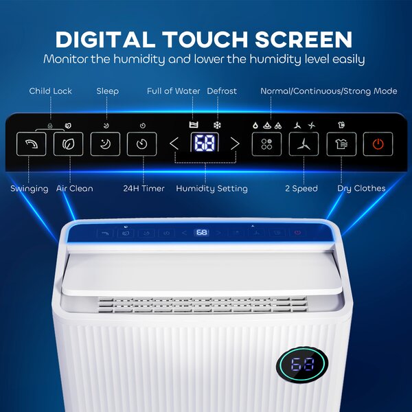 HOMCOM 5500mL Quiet Compact Dehumidifier with Air Purifier, 24H Timer, 5 Modes, 16L/Day, Electric Moisture Air Dryer for Home Laundry Basement, White Aosom UK