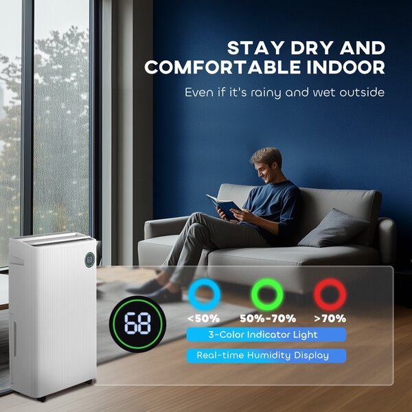 HOMCOM 5500mL Quiet Compact Dehumidifier with Air Purifier, 24H Timer, 5 Modes, 16L/Day, Electric Moisture Air Dryer for Home Laundry Basement, White Aosom UK
