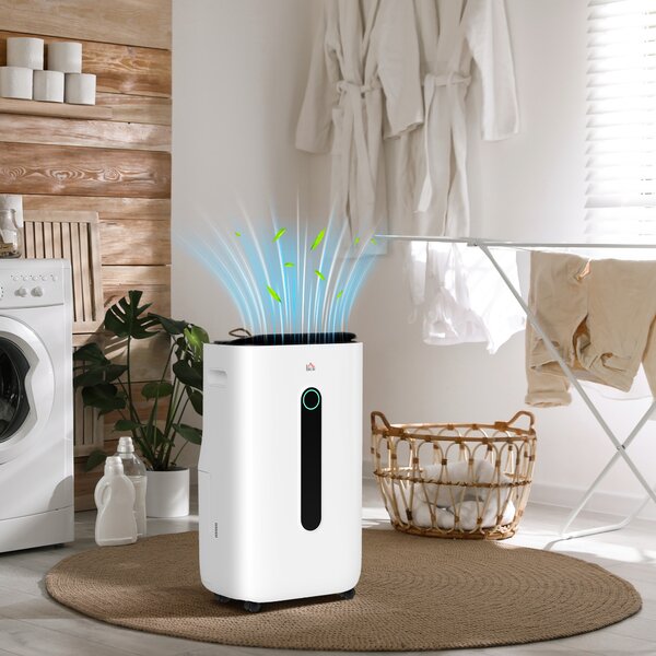 HOMCOM 22L/Day Dehumidifier with Filter, 24H Timer, 4 Modes, Quiet Low-Energy Dehumidifier for Home Laundry Basement, White Aosom UK