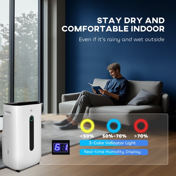 HOMCOM 22L/Day Dehumidifier with Filter, 24H Timer, 4 Modes, Quiet Low-Energy Dehumidifier for Home Laundry Basement, White Aosom UK