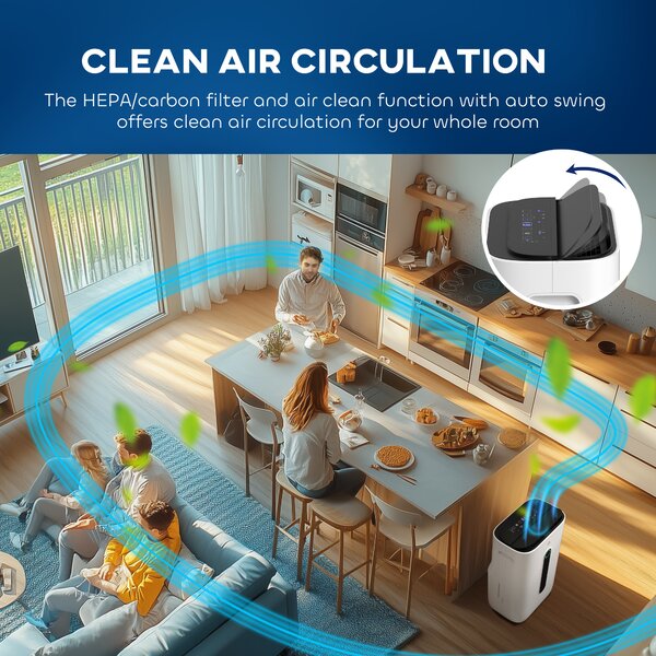 HOMCOM 22L/Day Dehumidifier with Filter, 24H Timer, 4 Modes, Quiet Low-Energy Dehumidifier for Home Laundry Basement, White Aosom UK