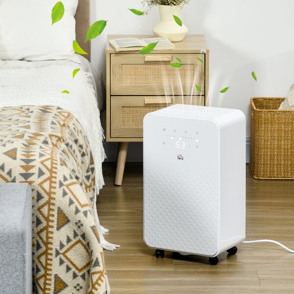 HOMCOM 10L/Day Quiet Low-Energy Dehumidifier, with 24H Timer, 5 Modes, Filtration System, for Home Laundry, White Aosom UK