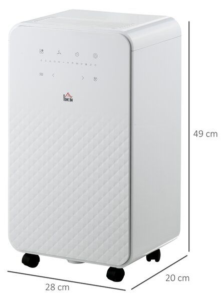 HOMCOM 10L/Day Quiet Low-Energy Dehumidifier, with 24H Timer, 5 Modes, Filtration System, for Home Laundry, White Aosom UK
