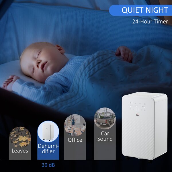 HOMCOM 10L/Day Quiet Low-Energy Dehumidifier, with 24H Timer, 5 Modes, Filtration System, for Home Laundry, White Aosom UK