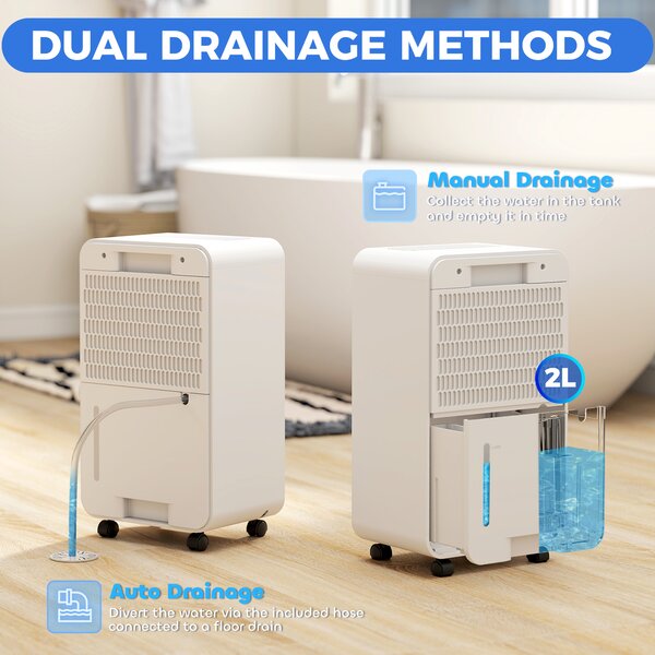 HOMCOM 10L/Day Quiet Low-Energy Dehumidifier, with 24H Timer, 5 Modes, Filtration System, for Home Laundry, White Aosom UK