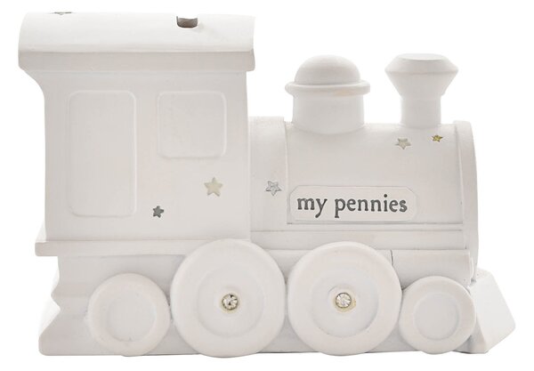 Bambino White Resin Money Box - Train