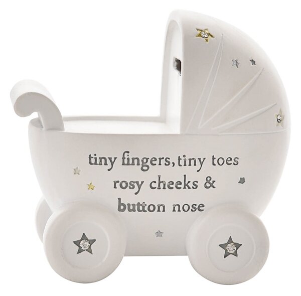 Bambino White Resin Money Box - Pram