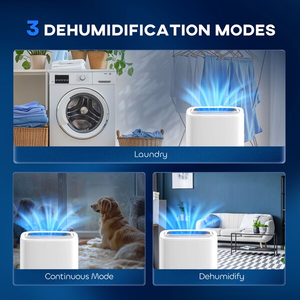 HOMCOM 20L/Day Compact Dehimidifier with 5L Water Tank, Digital Humidity Display, Electric Dehumidifier for Home, Bedroom Aosom UK