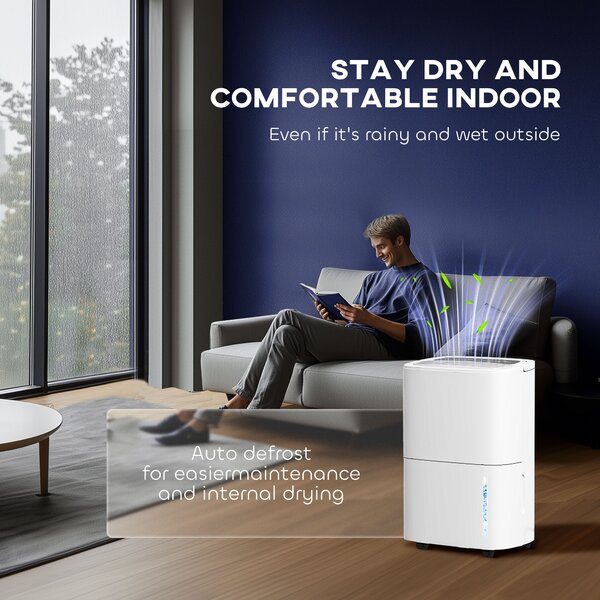 HOMCOM 20L/Day Compact Dehimidifier with 5L Water Tank, Digital Humidity Display, Electric Dehumidifier for Home, Bedroom Aosom UK