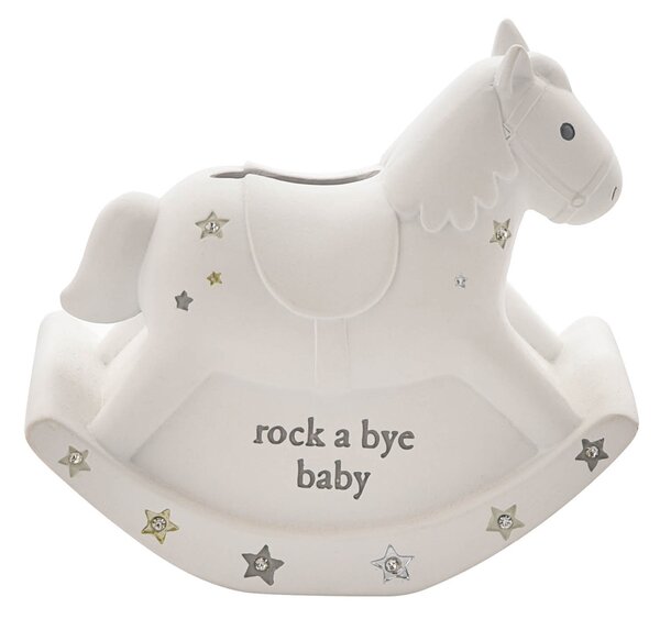 Bambino White Resin Money Box - Rocking Horse