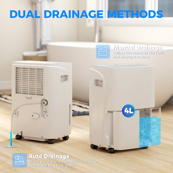HOMCOM 30L/Day Quiet Dehumidifier w/ Auto-Clean Filter, 4L Water Tank, 24H Timer, Portable Air Dryer for Home Laundry Room Bedroom Basement, White Aosom UK