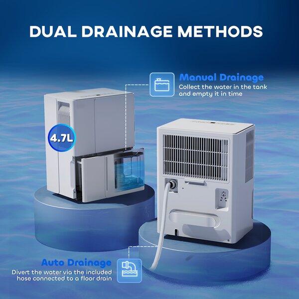HOMCOM 30L/Day Low-Energy Dehumidifier with 4.7L tank, 24H Timer , Electric Moisture Air De-Humidifier with 2 Speed Modes, White Aosom UK