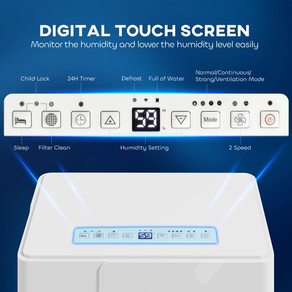 HOMCOM 30L/Day Low-Energy Dehumidifier with 4.7L tank, 24H Timer , Electric Moisture Air De-Humidifier with 2 Speed Modes, White Aosom UK