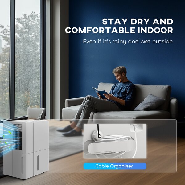 HOMCOM 30L/Day Low-Energy Dehumidifier with 4.7L tank, 24H Timer , Electric Moisture Air De-Humidifier with 2 Speed Modes, White Aosom UK