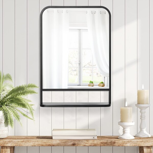 HOMCOM Black Rectangle Mirror Rectangular Wall Mirror with Storage Shelf for Fireplace/Entryway/Hallway/Living Room Aosom UK