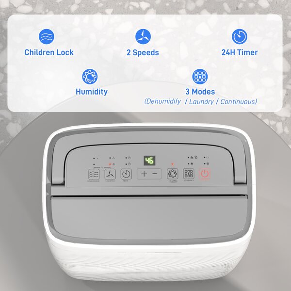 HOMCOM 16L/Day Portable Dehumidifier Clothes Dryer with Air Filter, 5.5L Water Tank, Humidity Light, for Home, Bedroom, Laundry Drying, White Aosom UK