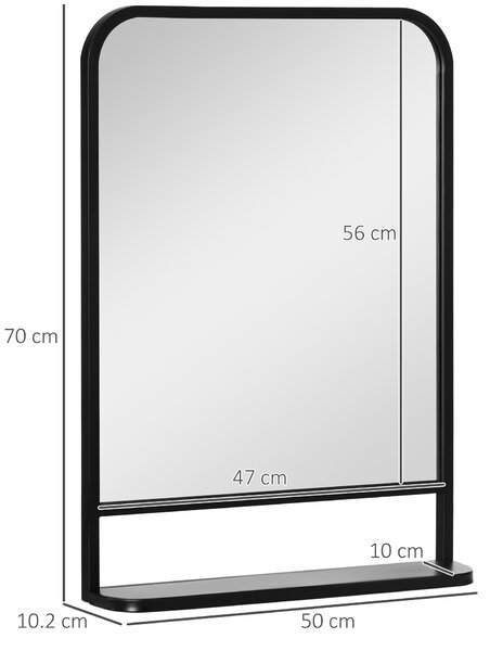 HOMCOM Black Rectangle Mirror Rectangular Wall Mirror with Storage Shelf for Fireplace/Entryway/Hallway/Living Room Aosom UK