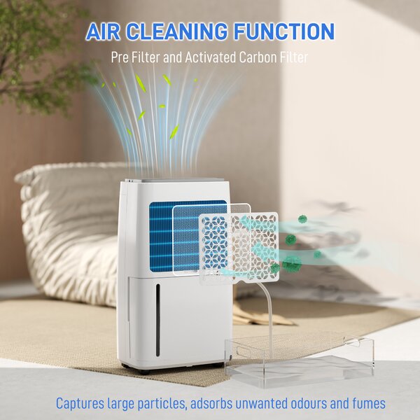 HOMCOM 16L/Day Portable Dehumidifier Clothes Dryer with Air Filter, 5.5L Water Tank, Humidity Light, for Home, Bedroom, Laundry Drying, White Aosom UK