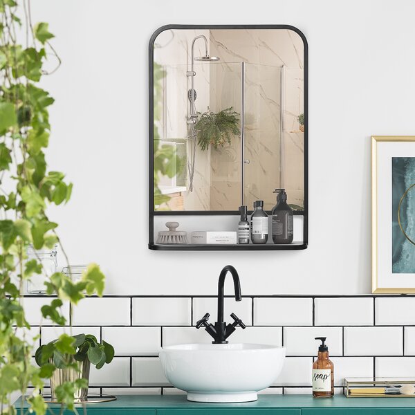 HOMCOM Black Rectangle Mirror Rectangular Wall Mirror with Storage Shelf for Fireplace/Entryway/Hallway/Living Room Aosom UK