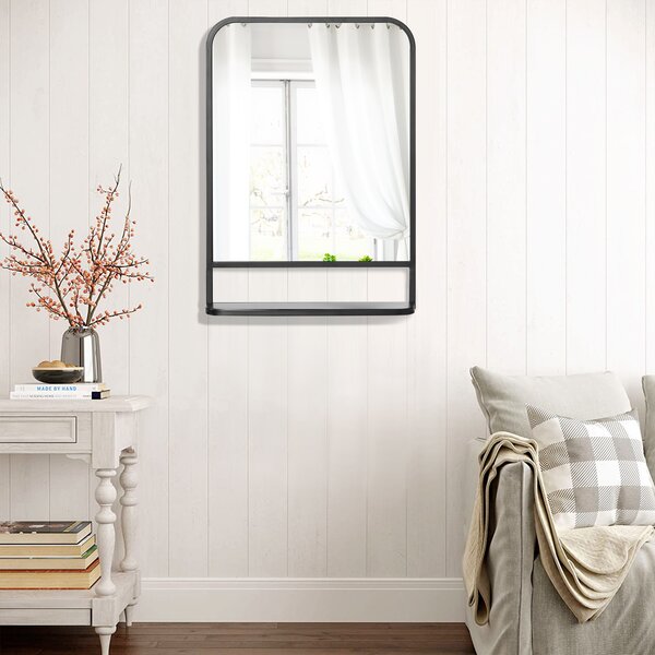 HOMCOM Black Rectangle Mirror Rectangular Wall Mirror with Storage Shelf for Fireplace/Entryway/Hallway/Living Room Aosom UK