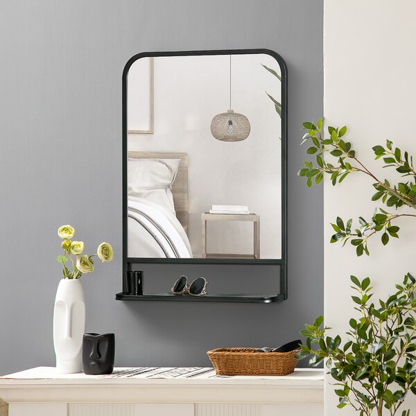 HOMCOM Black Rectangle Mirror Rectangular Wall Mirror with Storage Shelf for Fireplace/Entryway/Hallway/Living Room Aosom UK