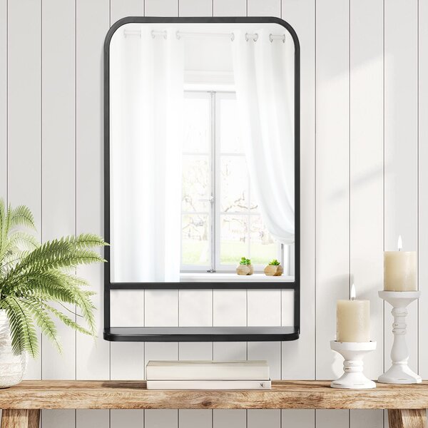 HOMCOM Modern Wall Mirror with Storage Shelf, 86 x 53 cm, Contemporary Design for Bedroom, Living Room, Black Aosom UK