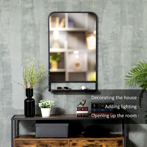 HOMCOM Modern Wall Mirror with Storage Shelf, 86 x 53 cm, Contemporary Design for Bedroom, Living Room, Black Aosom UK