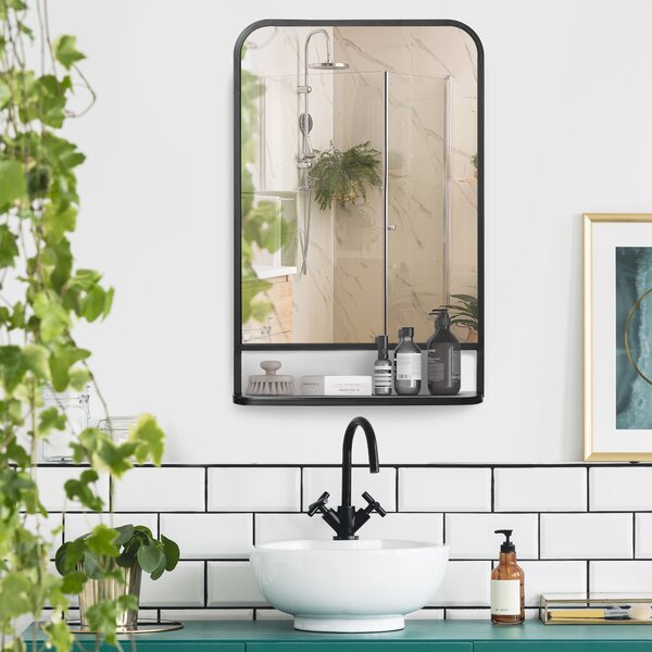 HOMCOM Modern Wall Mirror with Storage Shelf, 86 x 53 cm, Contemporary Design for Bedroom, Living Room, Black Aosom UK