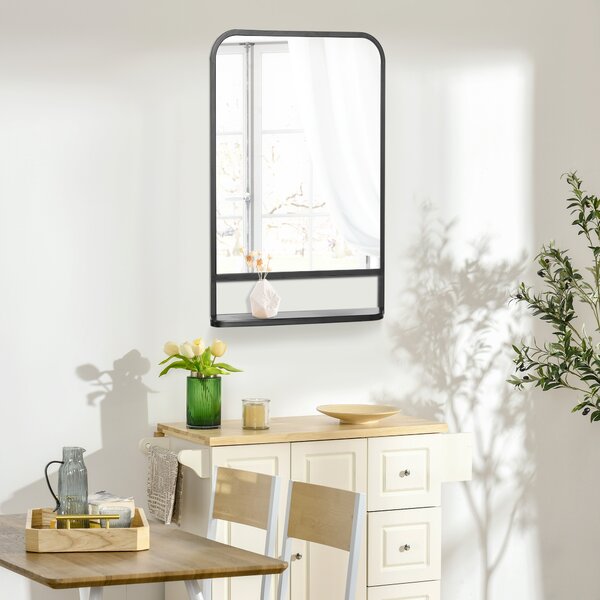 HOMCOM Modern Wall Mirror with Storage Shelf, 86 x 53 cm, Contemporary Design for Bedroom, Living Room, Black Aosom UK