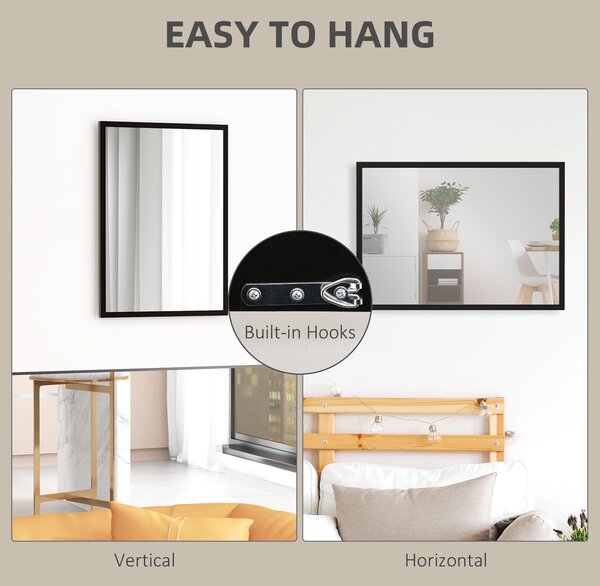 HOMCOM Wall Bathroom Mirror, 70 x 50 cm Wall-Mounted Mirror for Living Room, Bedroom, Hallway, Black Aosom UK