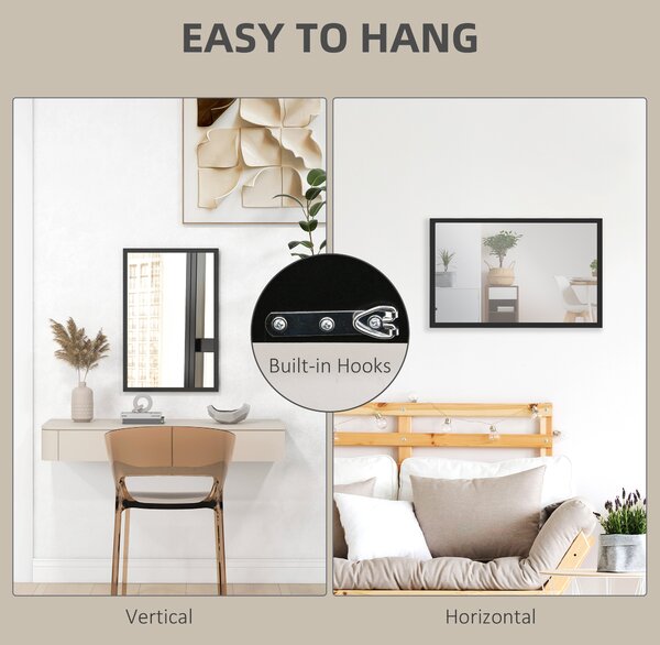 HOMCOM Wall Bathroom Mirror, 60 x 40 cm Wall-Mounted Mirror for Living Room, Bedroom, Hallway, Black Aosom UK