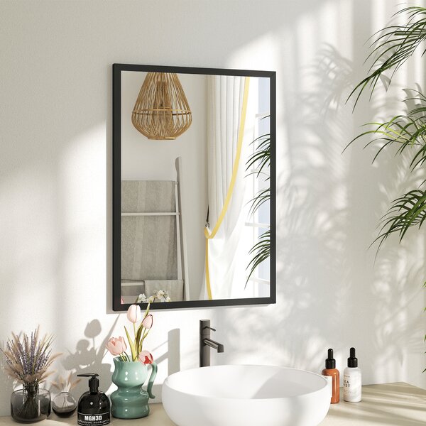 HOMCOM Wall Bathroom Mirror, 70 x 50 cm Wall-Mounted Mirror for Living Room, Bedroom, Hallway, Black Aosom UK
