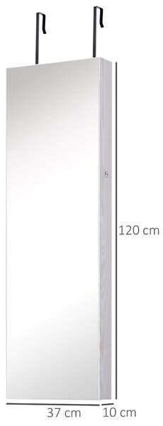 HOMCOM Mirrored Jewellery Cabinet, Door/Wall Mounted Organiser, Lockable with 6 LED Lights, White Aosom UK