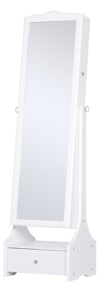 HOMCOM LED Jewellery Cabinet, Floor Standing Mirror Armoire with Flip-over Makeup Shelf and Lock, White Aosom UK